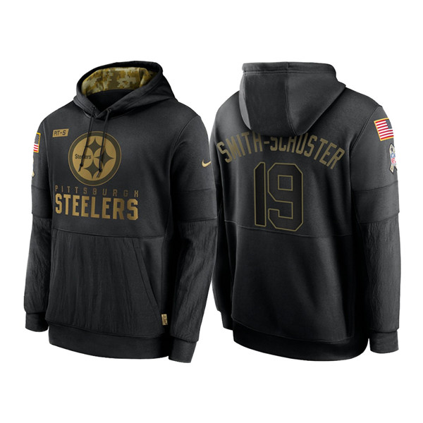 Men's Pittsburgh Steelers #19 JuJu Smith-Schuster 2020 Black Salute to Service Sideline Performance Pullover Hoodie